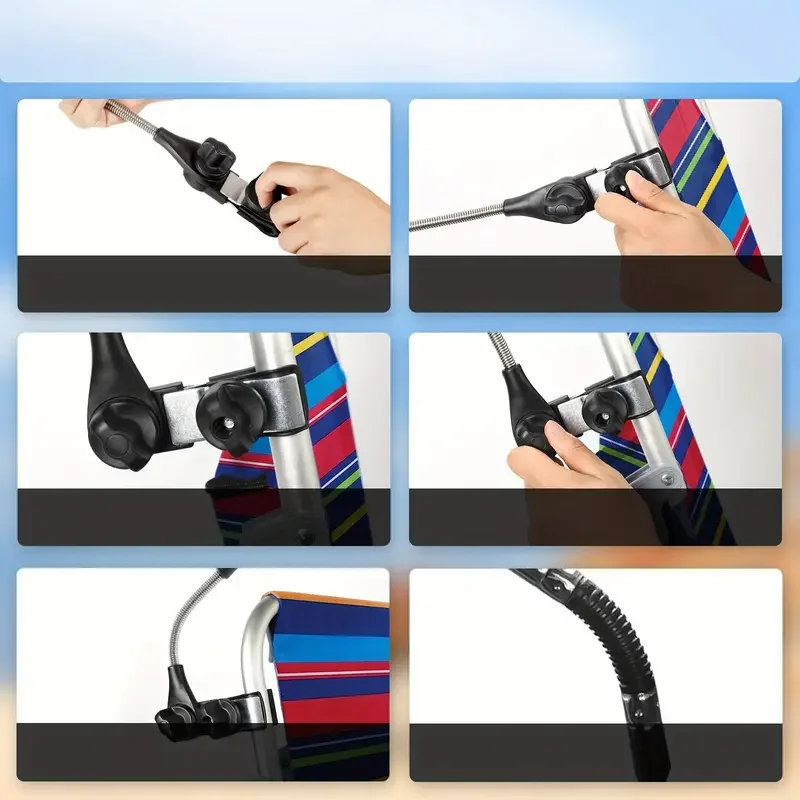 مظلة خارجية محمولة مع مشبك، يمكن استخدامها في سيناريوهات مختلفة، دوران 360 درجة، قابلة للتعديل، مقاومة للحرارة والشمس، مناسبة للتخييم، وكراسي الشاطئ، والكراسي المتحركة، والفناء، وما إلى ذلك