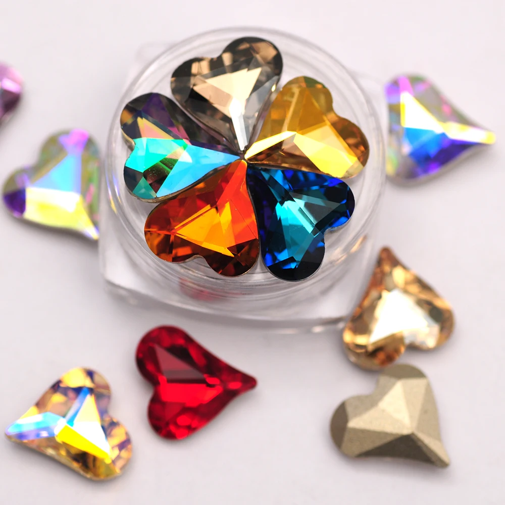 8x9mm12x13mm Sweet Heart Glitter Rhinestones สีเล็บอุปกรณ์เสริม 3D เครื่องประดับทําลูกปัด DIY เล็บอัญมณี