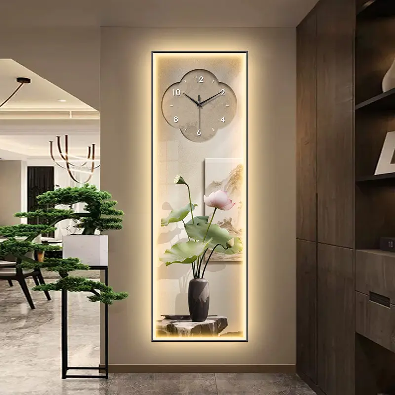 Modern LED Wall Clocks Luxury Entrance Decoration Painting With Lights Art Mute Clock Corridor Background Wall Light Home Decor