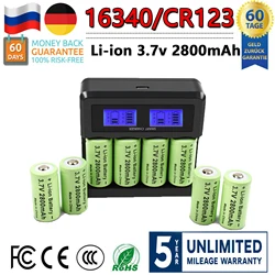 Batterie aste 2800mAh, 3.7V, Eddie ion 16340 24.com CR123A + chargeur LCD pour caméra de sécurité Arlo pour batterie CR123A 16340