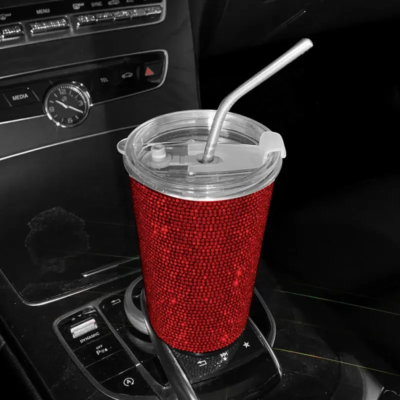 Bling Diamond Stainless Steel Car Water Cup 550ML Women Beverage Coffee Cup Auto Interior Accessories for Car Home Office