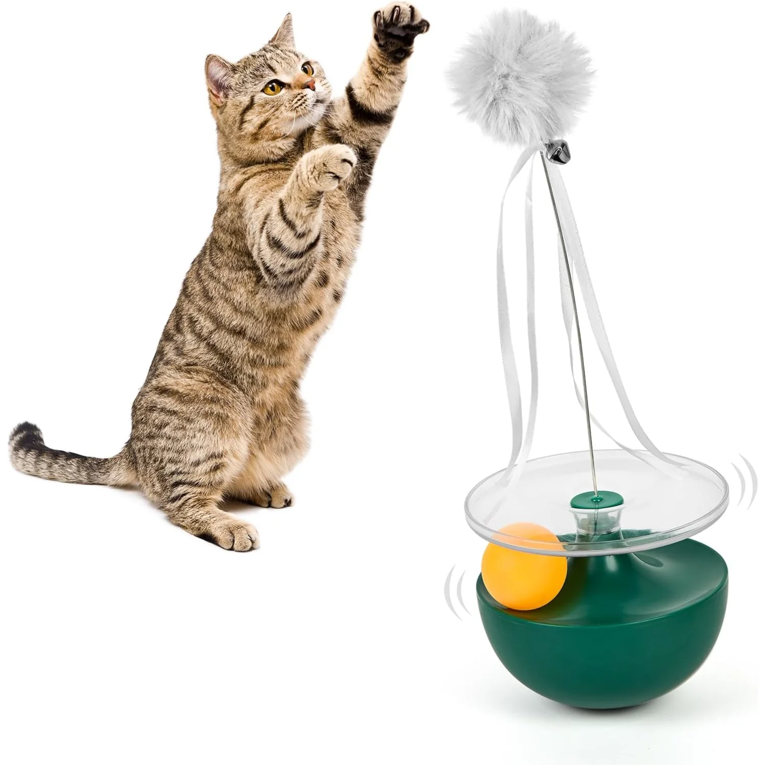 Interactive  Toy for Cats, Interactive Wobble  Toy, Automatic Balance Toy,  Pom-Pom Teaser Wand Self-Entertaining Toy for Cats,