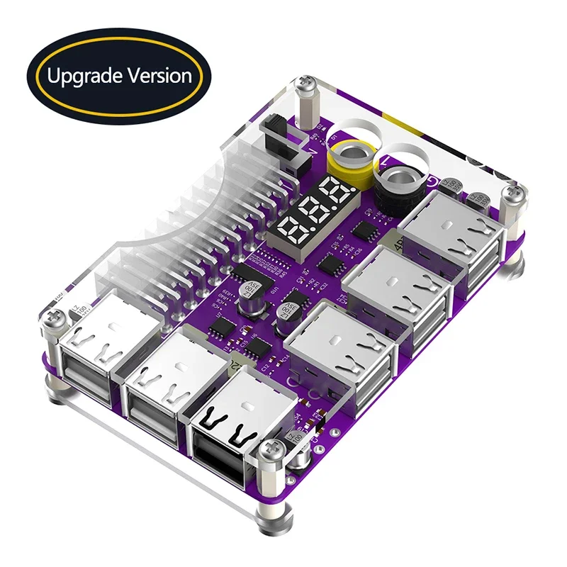 อะแดปเตอร์24Pin ATX + 12พอร์ต USB 2.0 Power Breakout BOARD อะแดปเตอร์อะคริลิคชุดที่เก็บของจอแสดงผล LED สามหลัก12V เอาต์พุตรองรับ QC3.0 QC2.0