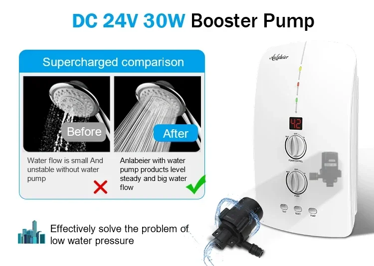 5500W 220V 50hz bathroom shower tankless instant electric water heater with pump