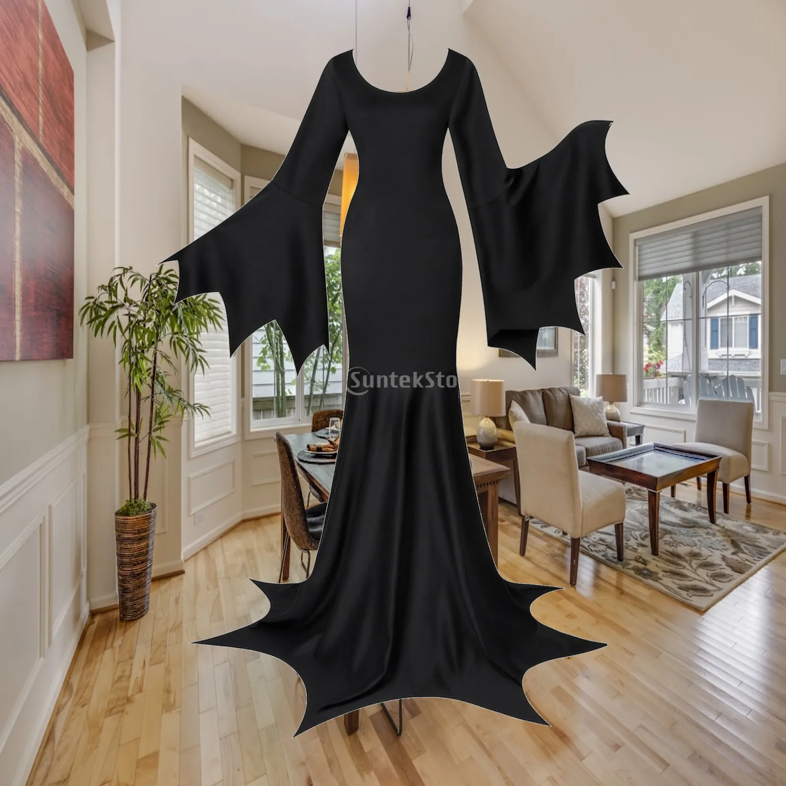 Women Gothic Costume Dress Long Sleeve Rounded Neckline Mermaid Skirt Dress for Halloween Party