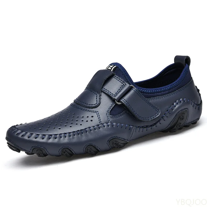 New Loafers Genuine Leather Slip On Casual Men Shoes Brand Blue Lofer Man Mocasines Hombre Breathable Flats Summer Male Footwear