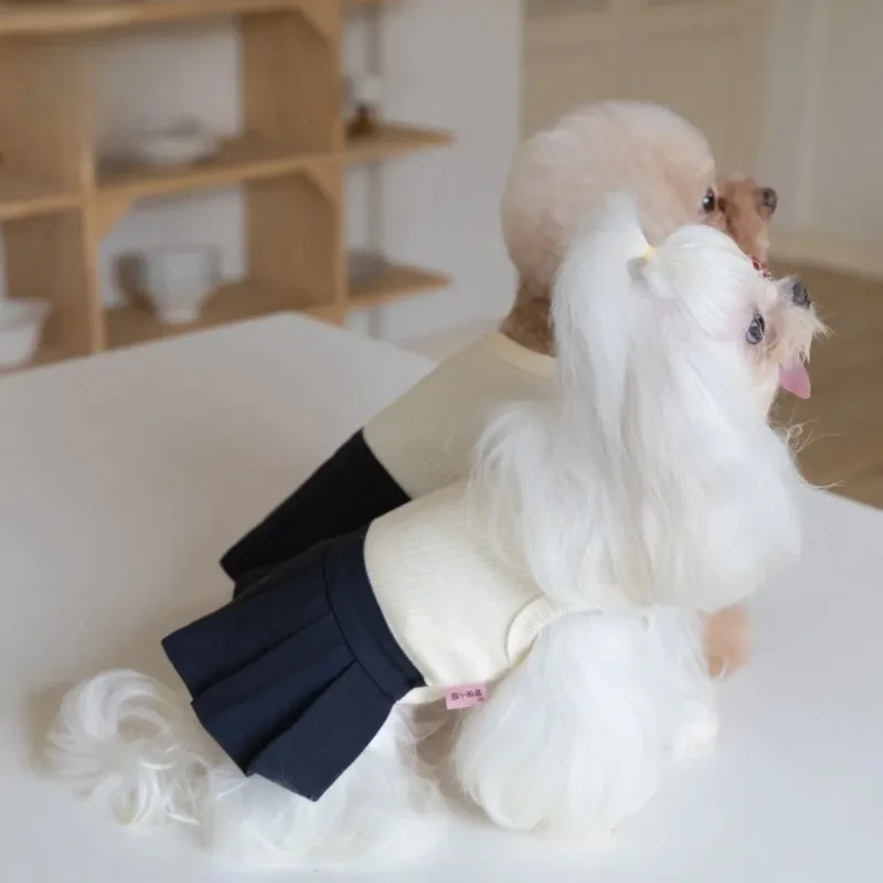 Cute Pet Dog Clothes School Uniform Pleated Skirt Vest Skirt Fashion Teddy Clothes for Small Dogs Dog Dresses Puppy Clothing