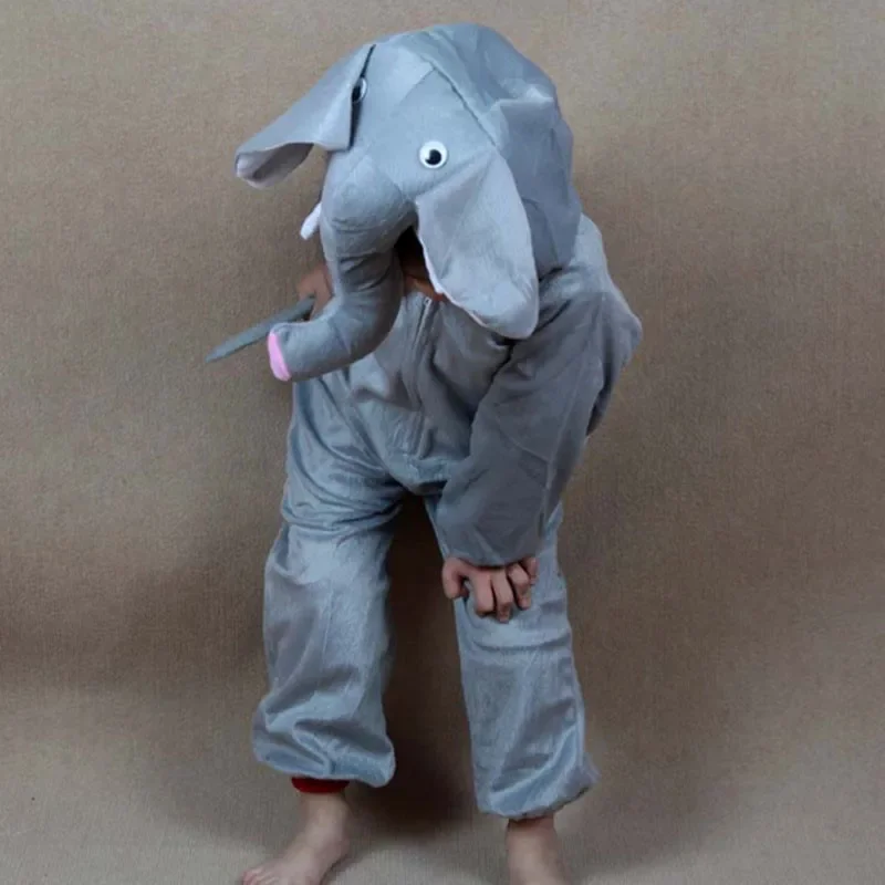 Boy Girl Children Animal Cute Elephant Costume Hat Long Nose Cartoon Performance Suit Dance Props Cosplay Halloween