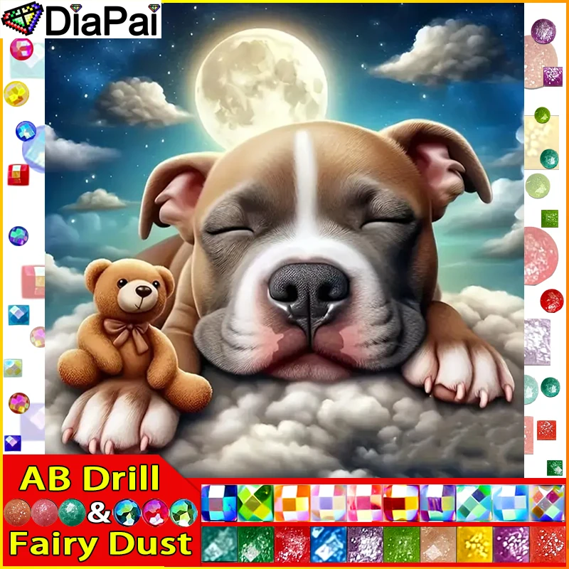 

DIAPAI Fairy Dust AB Full Diamond"Dog Animal Moon"DIY 5D Diamond Painting Cross Stitch Home Decor Picture Of Rhinestone Handmad