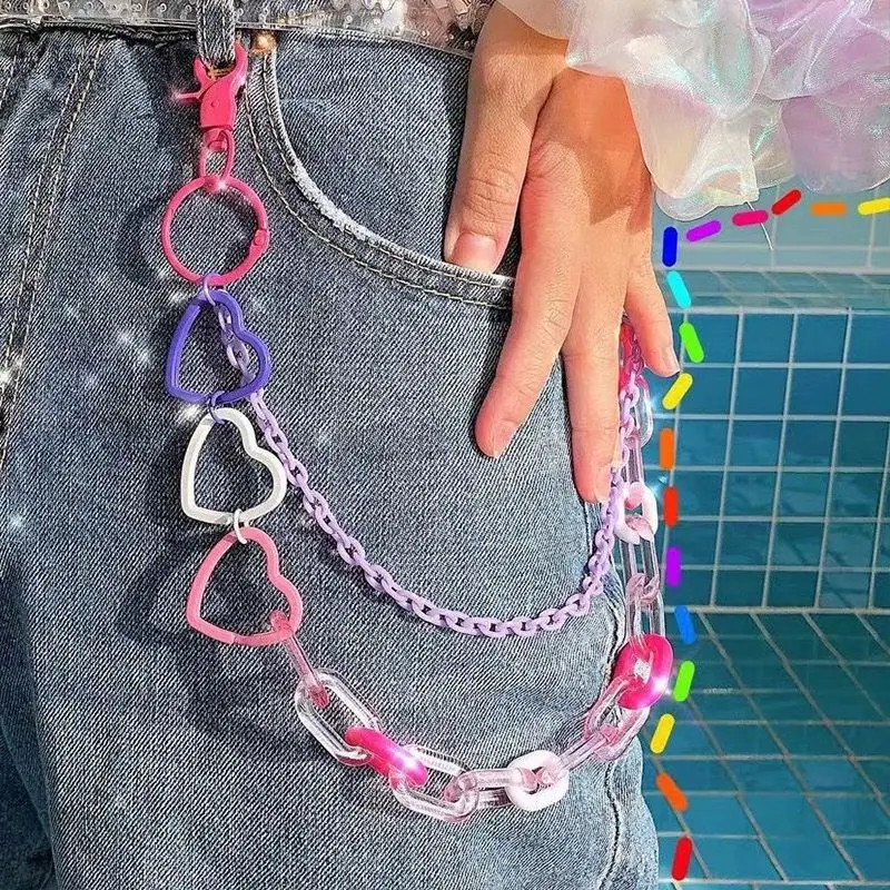 Punk Hiphop Long Resin Pentagram Heart Rock Trousers Hipster Pant Jean Keychain Ring Clip Acrylic Key Chains Women Accessories