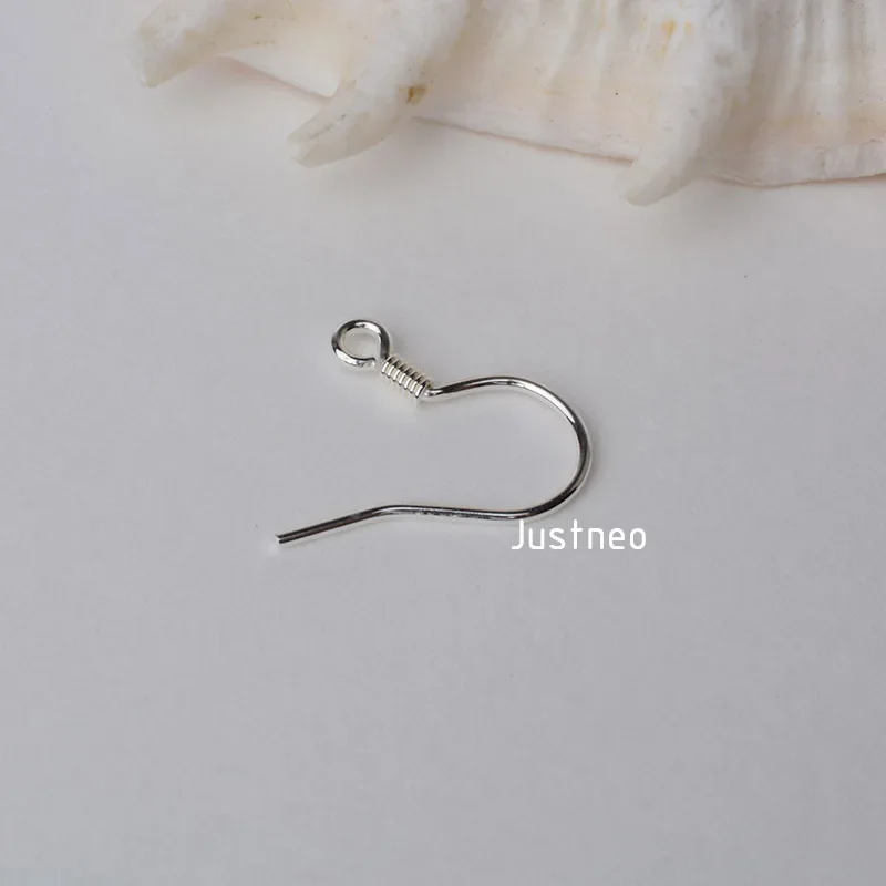 gancio per l'orecchio, ganci per orecchini in argento sterling massiccio 925 da 0,8x15x16 mm con bobina e anello aperto, componenti per orecchini in argento sterling