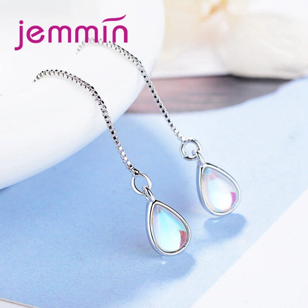 شخصية 925 فضة قطرة الماء شكل أوبال حجر إسقاط أقراط للمرأة الفتيات الذكرى حفلة الأزياء والمجوهرات هدية #1