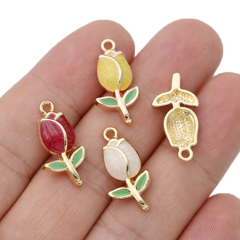 10 قطعة مطلية بالذهب المينا روز زهرة قلادة Charm لصنع المجوهرات سوار قلادة Earrings بها بنفسك أقراط اكسسوارات الحرفية النتائج