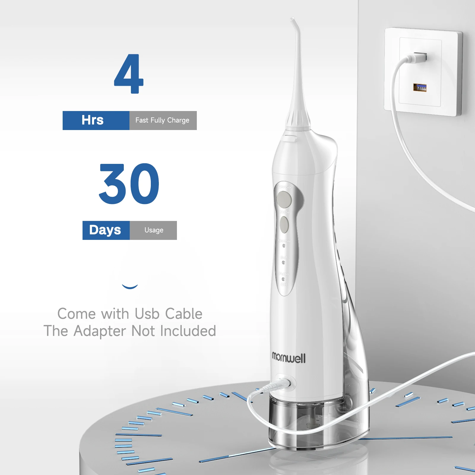 Mornwell D52 Oral Irrigator USB ชาร์จน้ํา Flosser แบบพกพา Dental Water Jet 300ML ถังน้ํากันน้ําทําความสะอาดฟัน