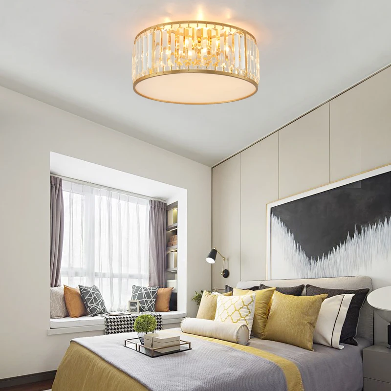 

Scandi Crystal Brass Chandelier: Modern Geometric Ceiling Light | Luxury Minimalist Living Room Lighting