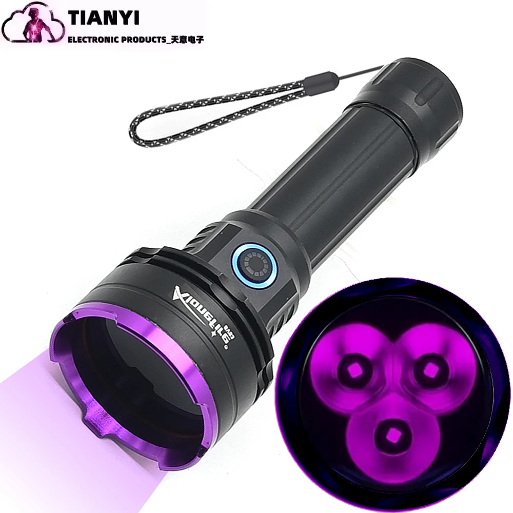 

Blacklight UV Flashlight 365nm Wood’s lamp, Rechargeable 36W Powerful Portable Handheld, 3-LED Ultraviolet Black Light