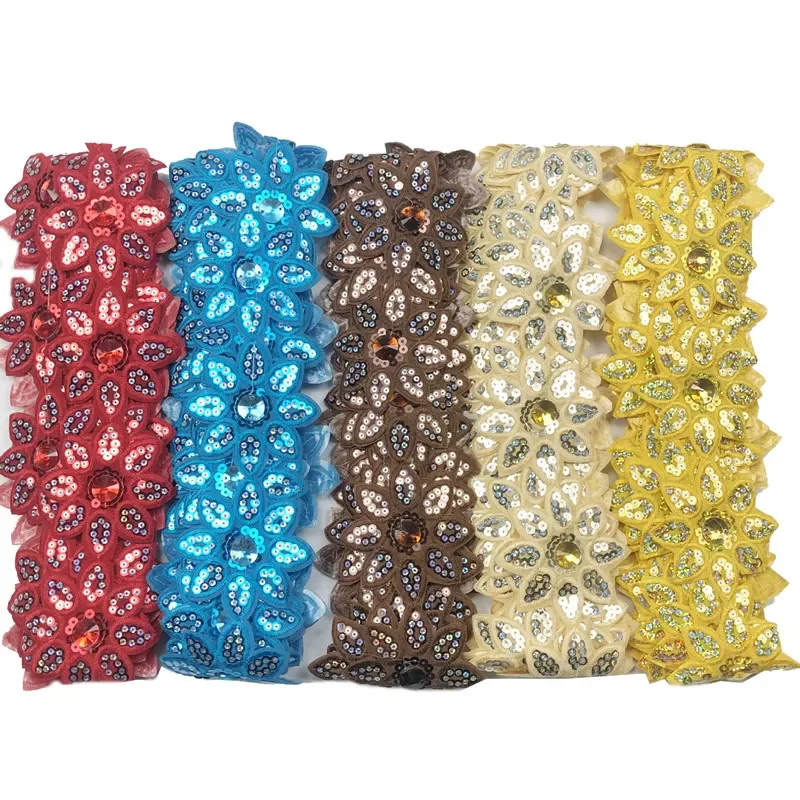 Paillettes da cucire su nastro Applicazioni in pizzo, finiture per abiti, forniture artigianali fai-da-te, accessori da cucito, larghezza 7,5 cm,