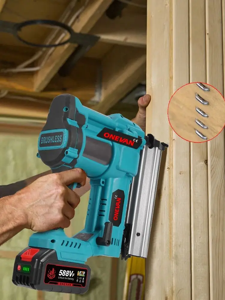 ONEVAN 2in1 Borstelloze Elektrische Schiethamer Diepteverstelling Tacker Nietmachine F15-F50 Meubels Nietpistool Voor Makita 18V Batterij Pin - afbeelding 2