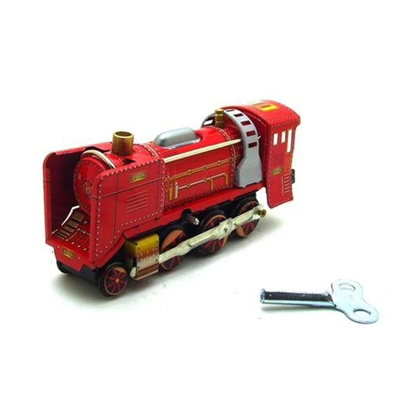 Tren hojalata Vintage, juguete para correr, mecanismo relojería, modelo juguete, decoración artesanal muebles