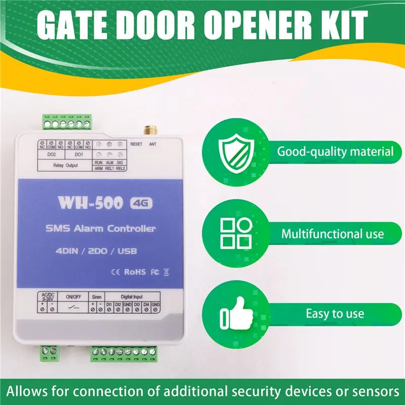 【TODAY-BUY】WH-500-EU GSM 4G Gate Door Opener Relay Switch Remote Controller Supports Remote Wireless Alarm Via APP