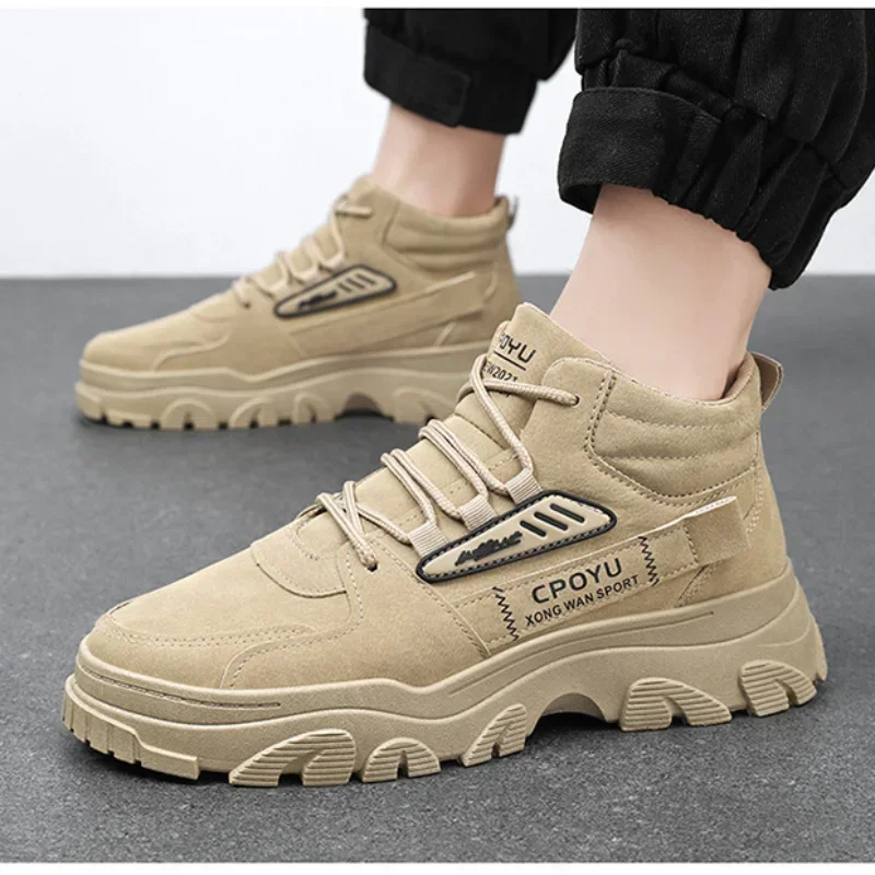 Ankle Boots Men\'s Shoes Spring High Top Waterproof Non-slip Work Safety Shoes Men Outdoor Height Increase Platform Hiking Boots