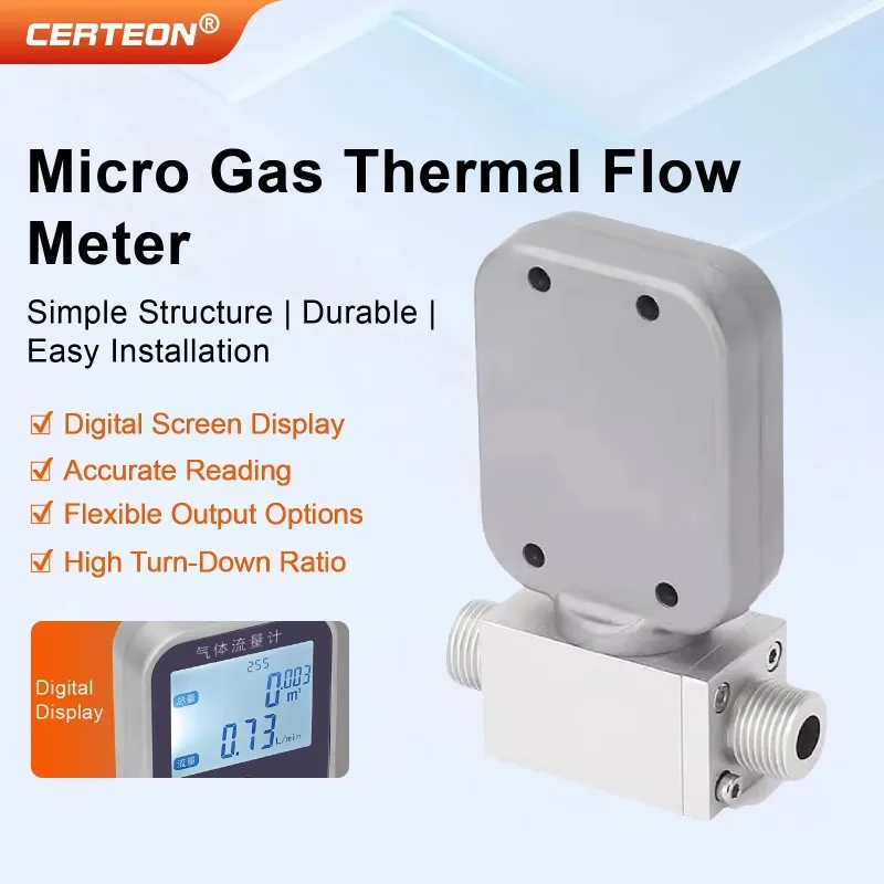Compact MEMS-2 Gas Mass Flow Meter RS485 Smart High Accuracy G3/8 DN10 For Oxygen Nitrogen Argon Methane