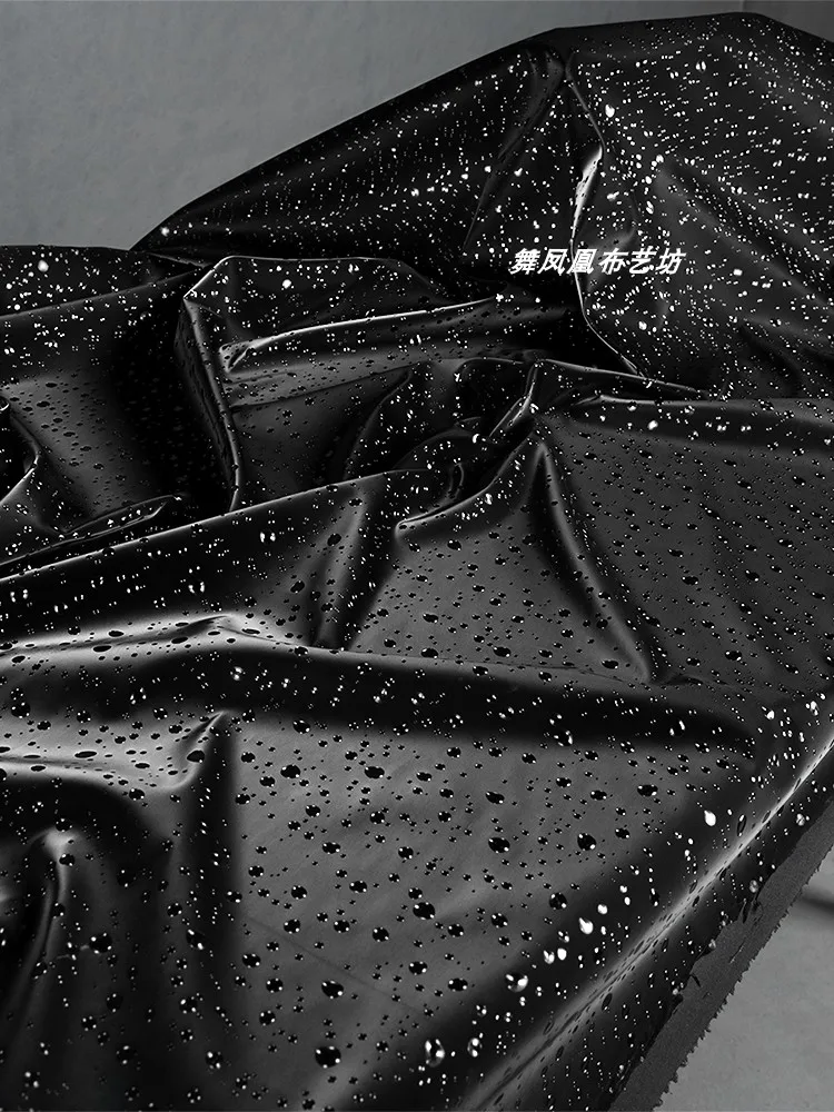 PU Leather Fabric Black 3D Water Droplet Pattern Leather Material Waterproof Soft Designer Fabric for Sewing Meter Diy Cloth