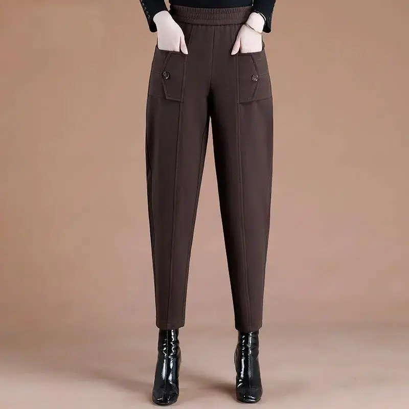 Women's Autumn Winter Fashion Elegant High Waist Solid Color Casual Versatile Western Commuting Comfortable Youth Popular Pants