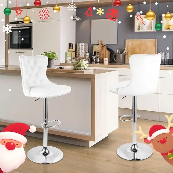 طقم مقاعد بار مخملية مكون من قطعتين مع مسند ظهر - دوار ومسند للقدمين - ارتفاع عداد 30 بوصة #1