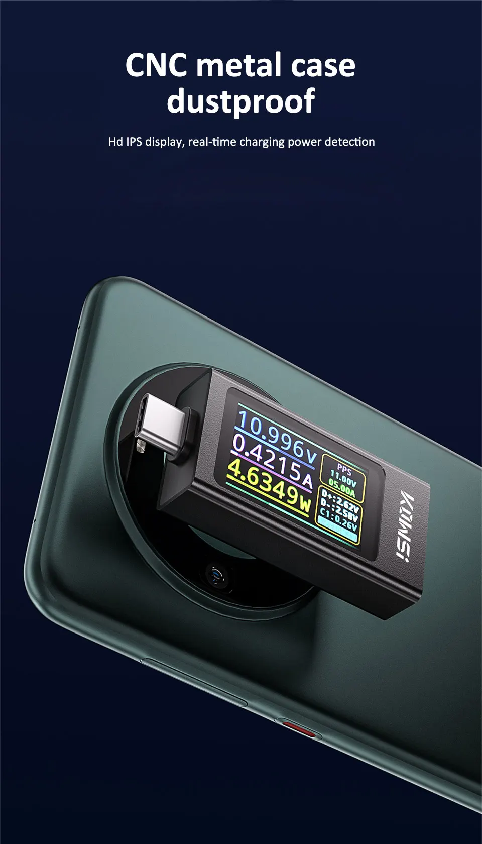KWS-X1 4V-30V 12A Typ-C Tester Voltmeter Amperemeter TYPE-C Schnellladungserkennung Auslöser Kapazitätsmessung Rippelmessung – Detail 6