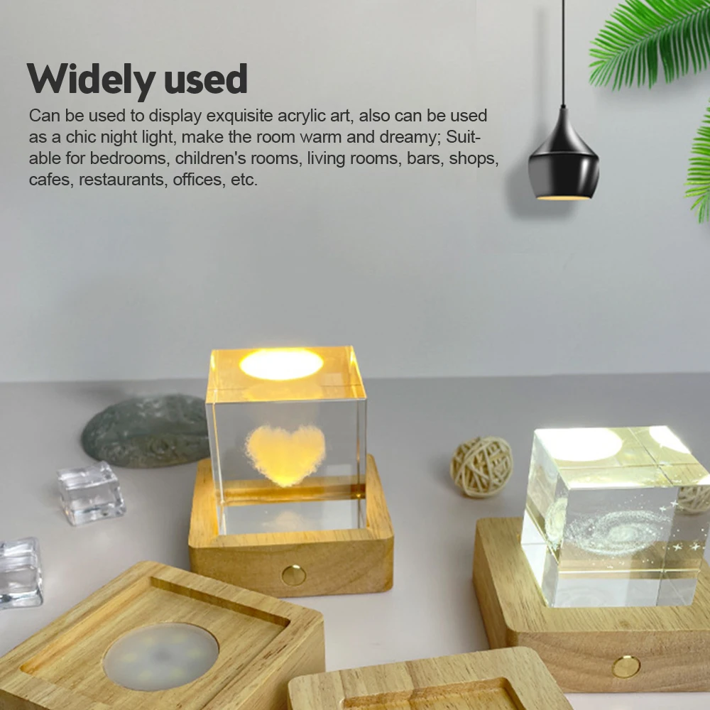 Wooden LED Light LED Colorful Wood Lamp Base Dispaly Base Crystal Glass Resin Art Ornament Wooden Night Lamp Base DIY Home Decor