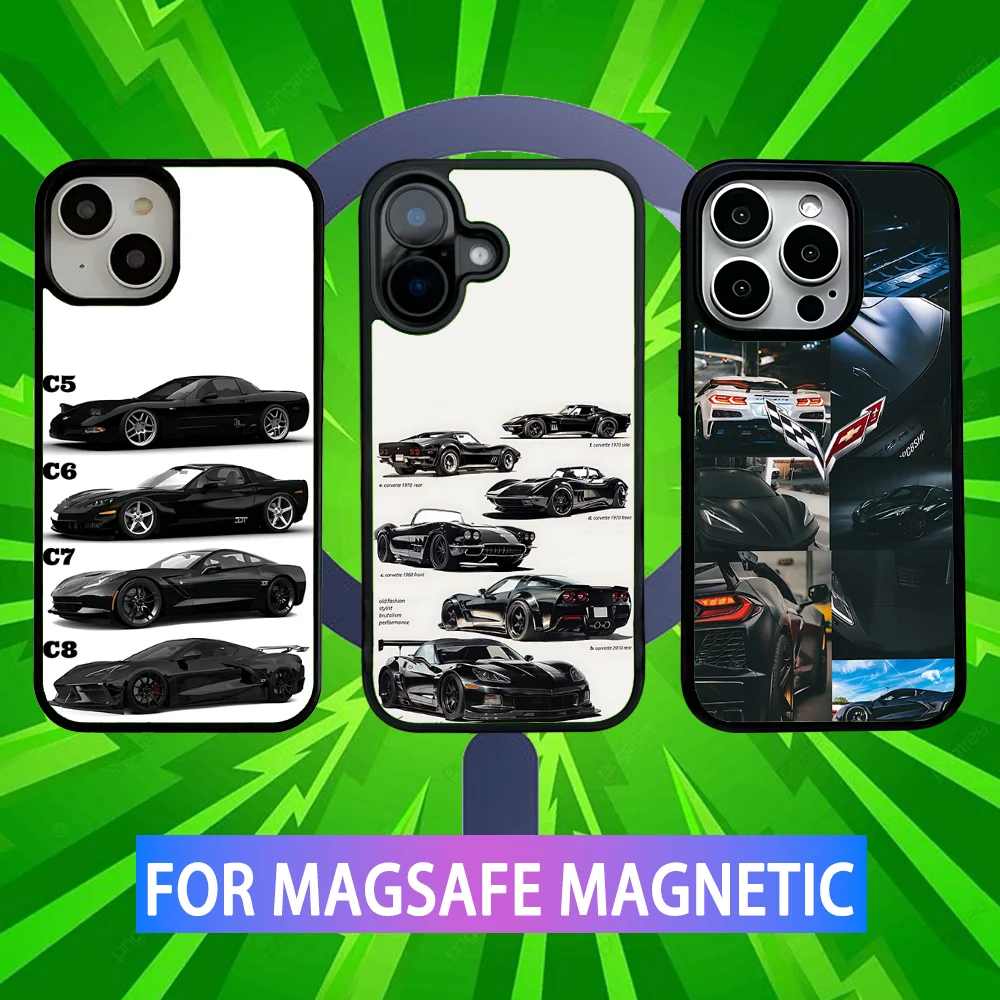 

C8 Car C-CorvetteS Phone Case For iPhone 16,15,14,13,12,11,Pro,Max,Plus,Mini,SE C-Chevrolets Magsafe Magnetic Wireless Charging