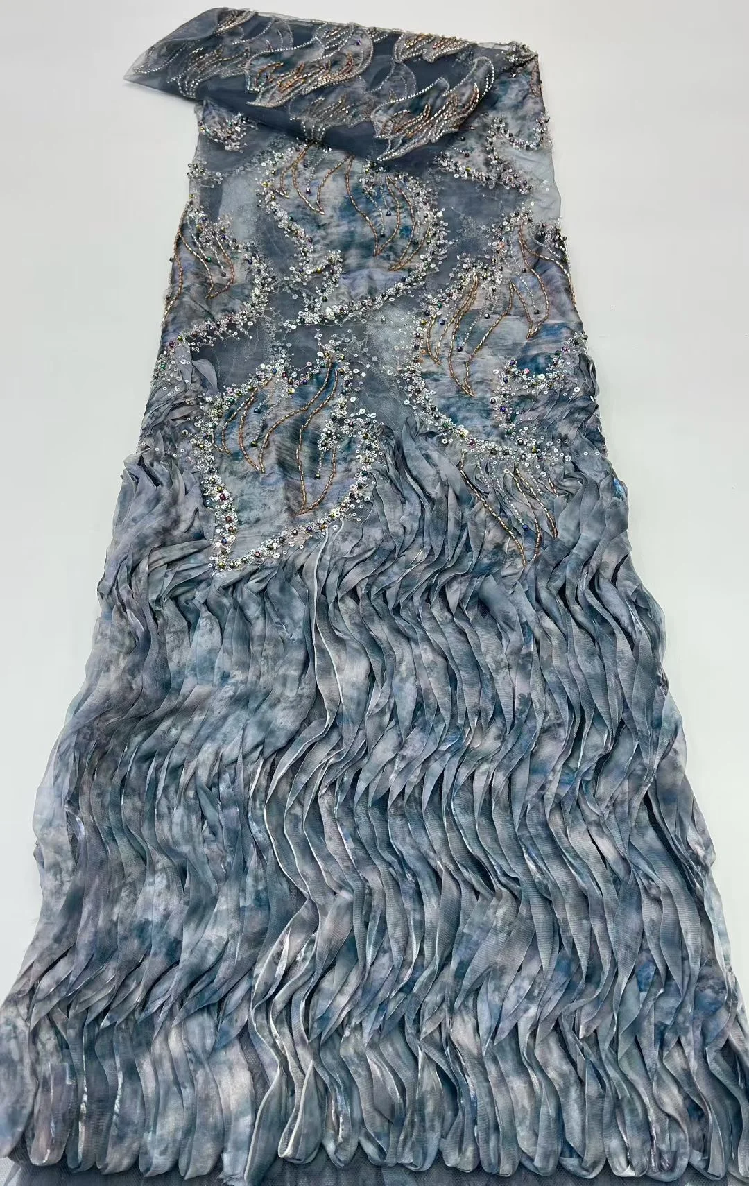 아프리카 프랑스 비즈 레이스 원단 2025 고품질 레이스 자수 나이지리아 3D 스팽글 튤 레이스 5야드 파티 드레스용