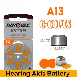 6-60PCS Hearing Aids Battery A13 13A 13 P13 PR48 RAYOVAC EXTRA Zinc Air Batteries For BTE CIC RIC Sound Amplifier Earphones