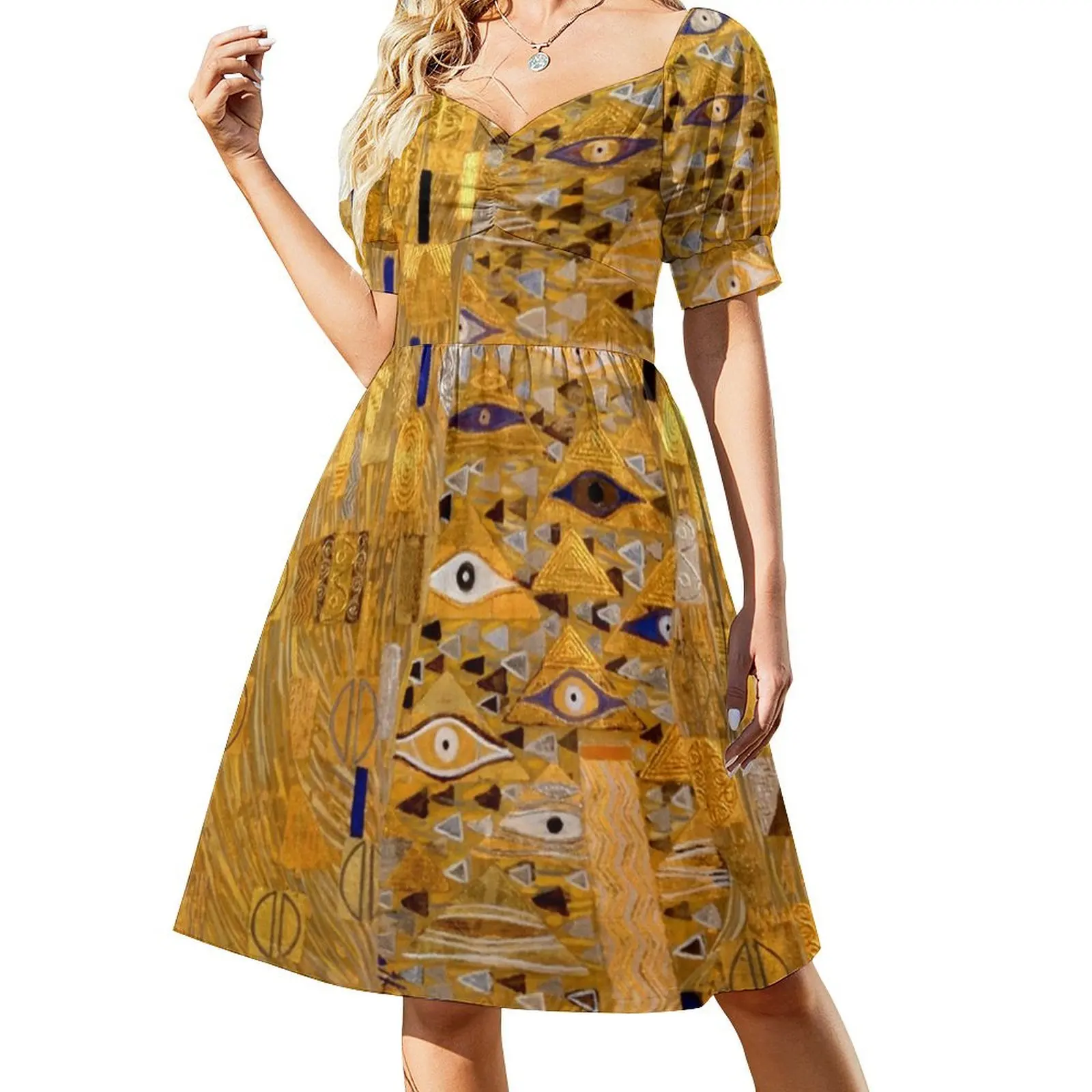 Adele Bloch-Bauer I - Detail by Gustav Klimt Gold Short Sleeved Dress elegant dresses plus sizes summer women's suit Dress