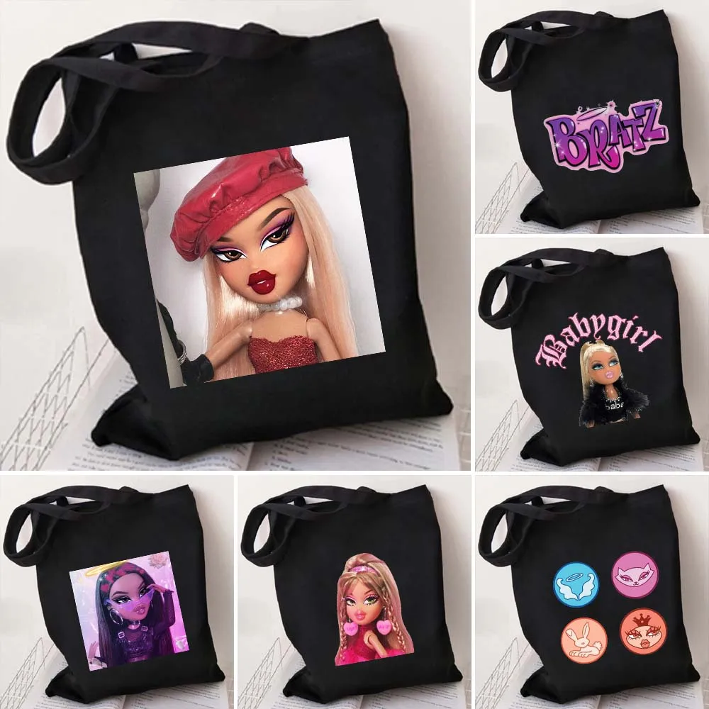 

Cute Babygirl Bratz Doll Pink Girlz Sexy Lovely Cartoon Girl Women Shoulder Shopper Shopping Canvas Tote Bag Female Lady Handbag
