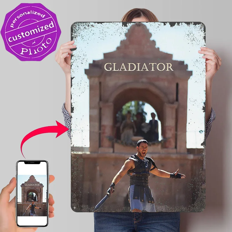 Gladiator Movie Poster Retro 3D Printed Metal Signs Customized Wall Hanging Gift for Gaming Room Decoration Man Cave Home Decor
