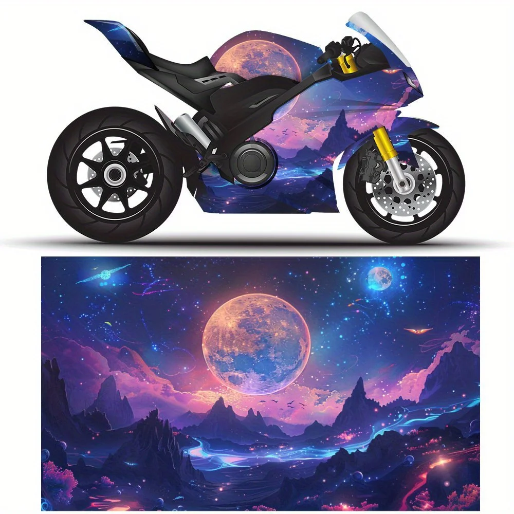 2 PCS Motorcycle self-adhesive PVC sticker with Cosmic Landscape pattern, motorcycle body film, suitable for most motorcycles, V