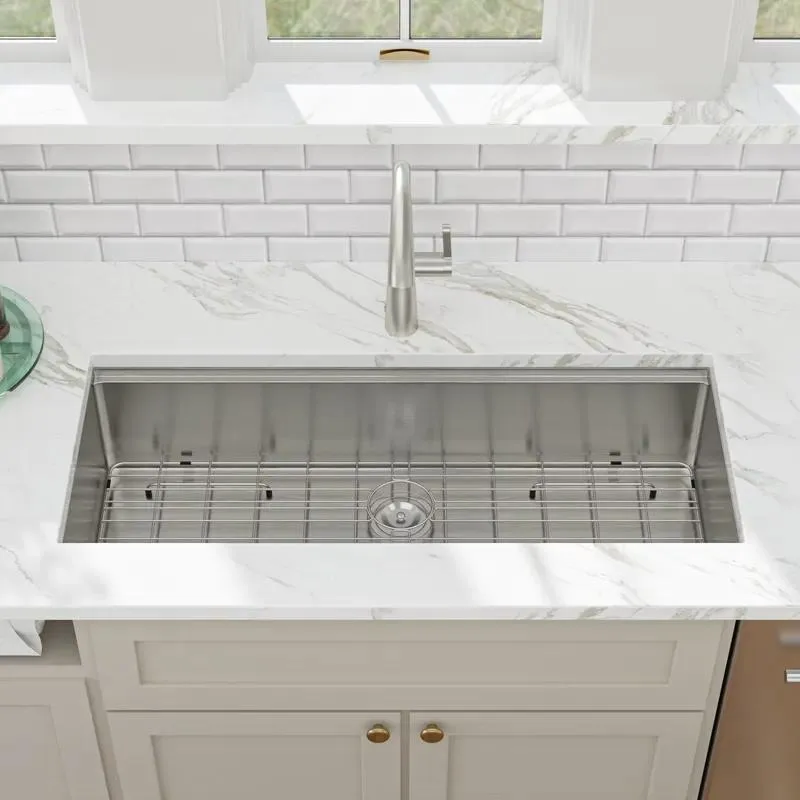 for 45 inch 16 gauge 304 stainless steel single slot brushed surface handmade under-counter kitchen sink
