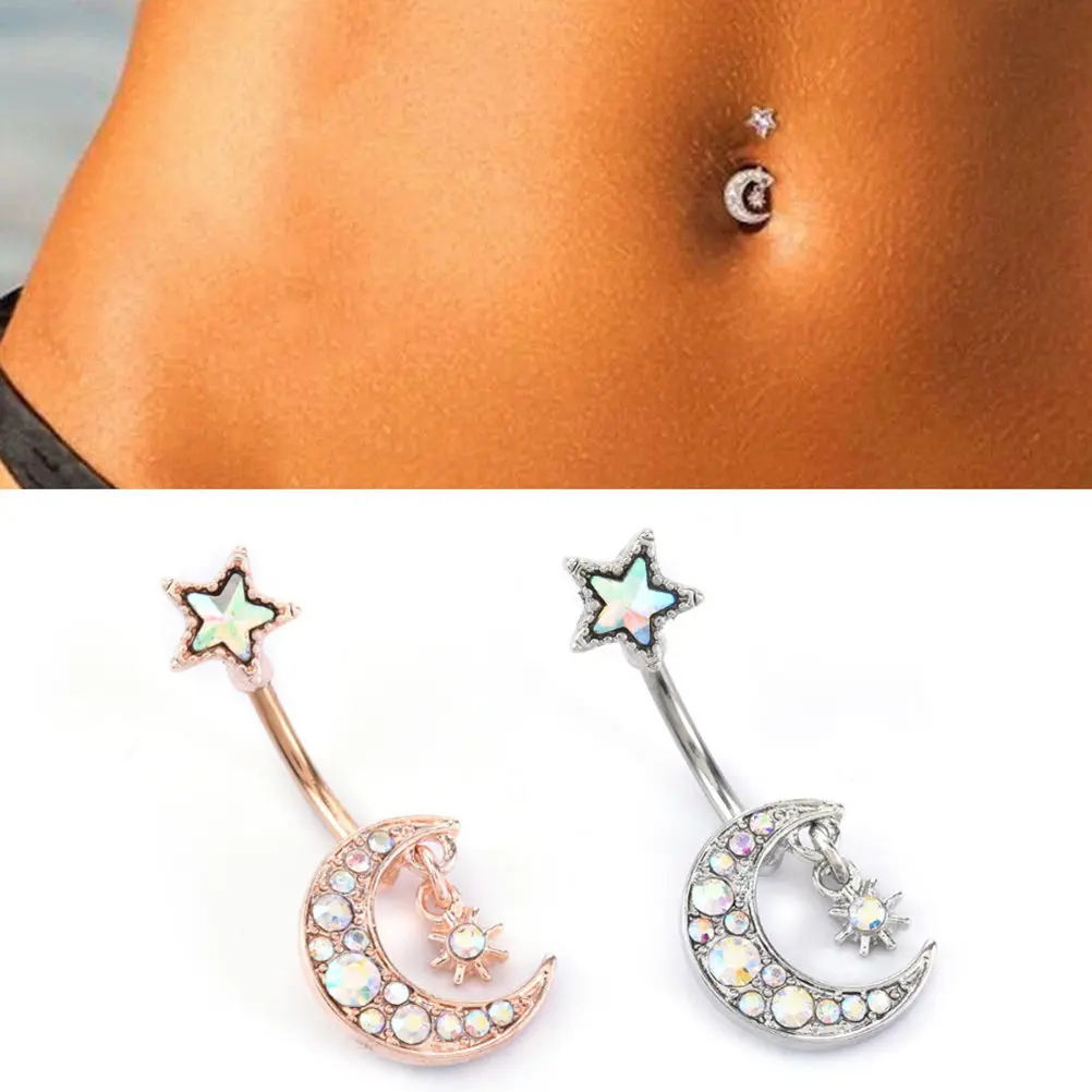 Moon Star Navel Ring Fashion Piercing Jewelry Set Stainless Steel Body Piercing Set Cool Accessory for Navel Nose Lip Eyebrow view 5