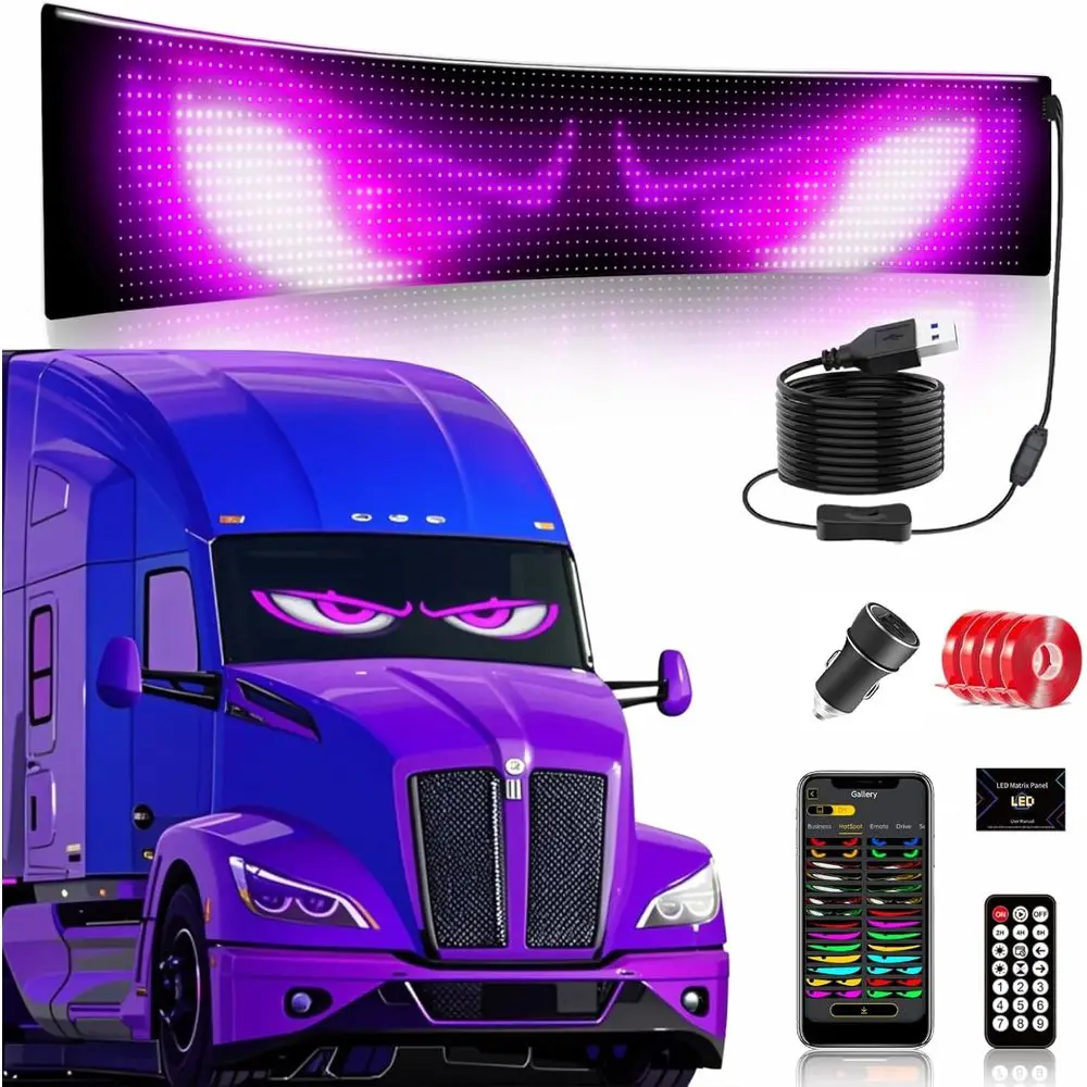 

Devil Eyes Light or Trucks – 69.4''x7.5'' Extra-Large LED Eyes or Truck Windshield, Perect Sync, Super Bright, Progmable LED, Re