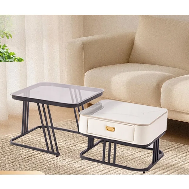 Square Coffee Table Living Room Household Small Apartment Modern TV Cabinet Glass Coffee Table Combination