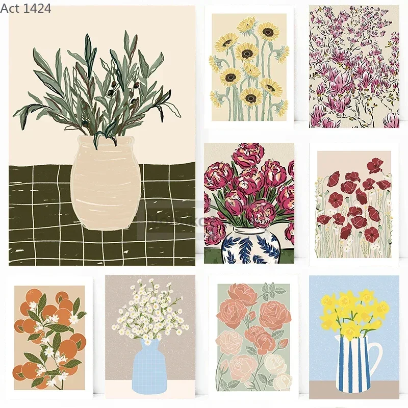 British Garden Flowers Art Poster Floral Botanical Illustration Prints Canvas Painting Wall Art Pictures Home Room Decoration