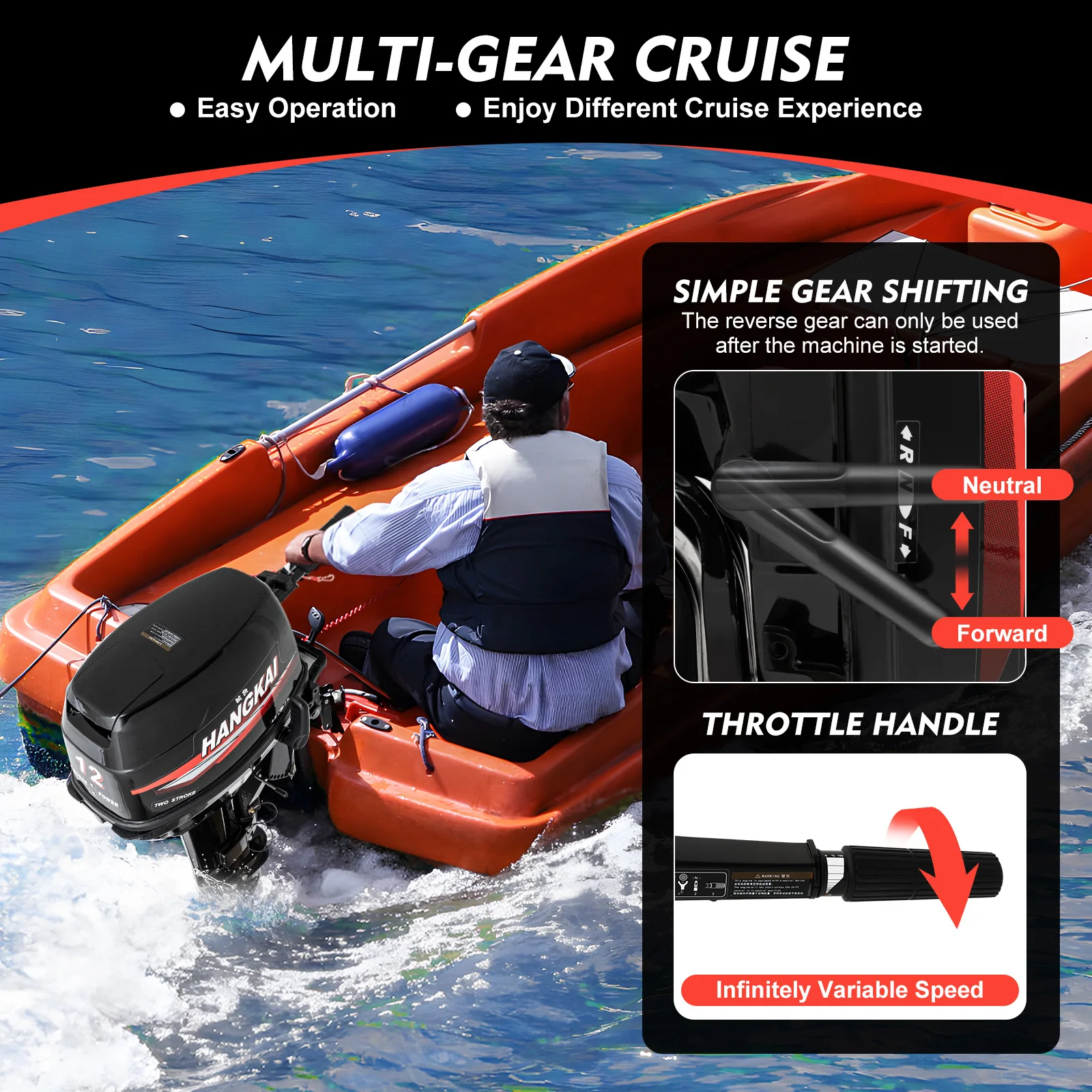 2-Stroke 12HP Outboard Engine Kit with Oil Pipe & Fuel Tank Water Cooling and CDI System Outboard Motor for Inflatable Boats