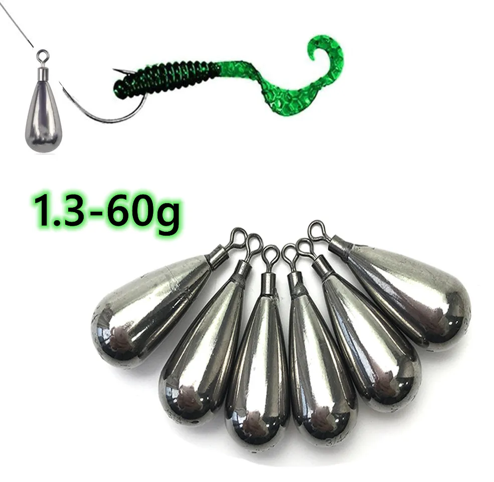 1.3g-60g 97% Pure Tungsten Tear Drop Shot with Round Eye for Lure Fishing