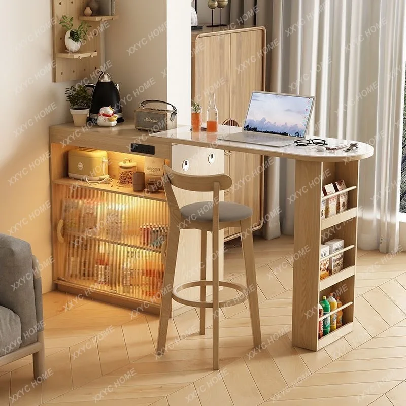 Solid wood bar table retractable integrated household dining side cabinet small apartment living room island table partition