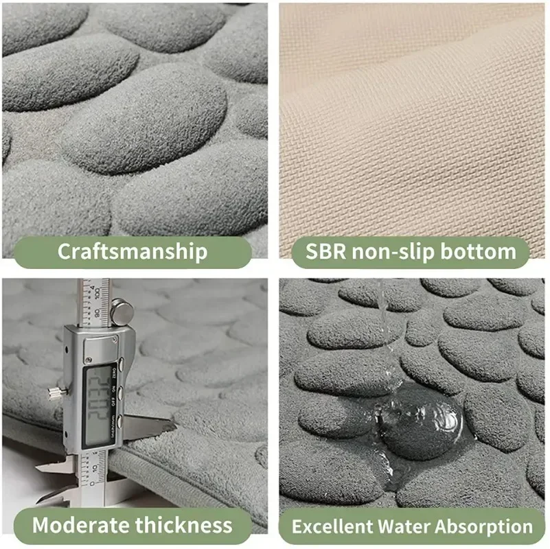 Cobblestone Embossed Shower Antislip Mat Super Absorbent Draining Mat Bathroom Carpet Memory Foam Washable Rug Toilet Floor Mat