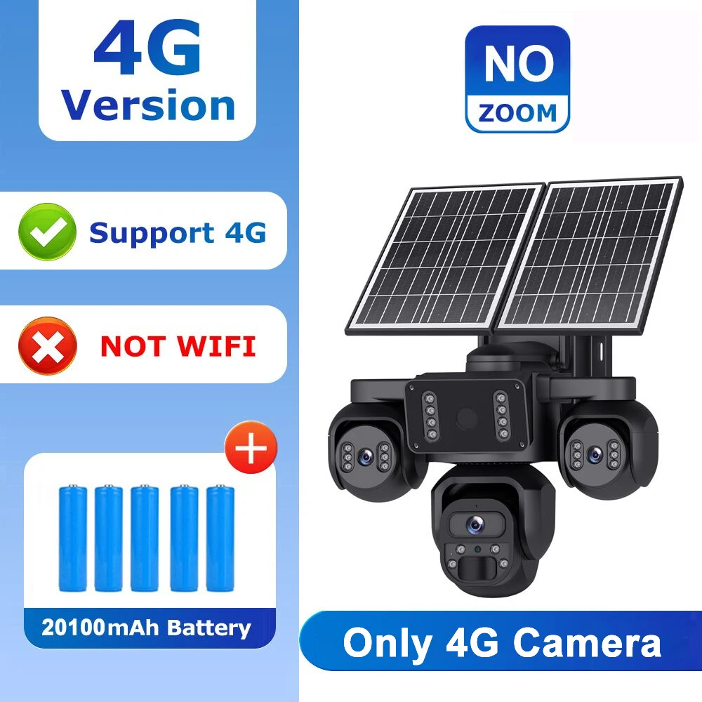 SHIWOJIA 20MP 10X ZOOM Camera Solar 4G SIM 5 Lenzen 4 Schermen Beveiliging 360° °   Automatische tracking-systemen voor thuisbewaking