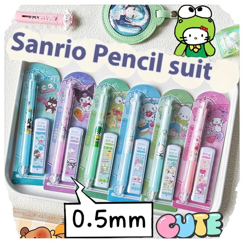 Sanrio Propelling Pencil 12/24 Pcs Hello Kitty Cartoon Set 0.5mm  Student Stationery Writing Instrument Kuromi Birthday Gifts