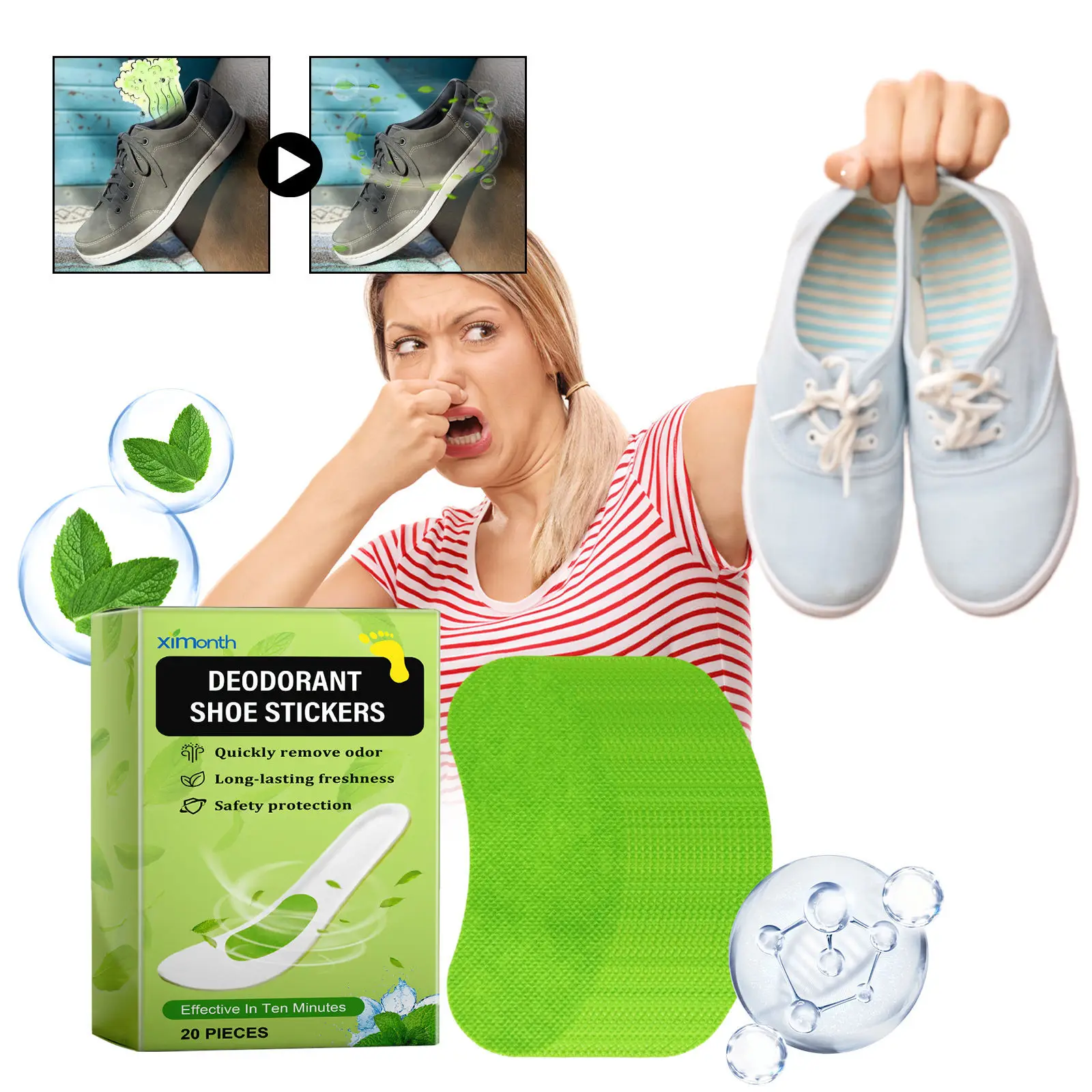 20Pcs/box Shoes Deodorant Sticker Deodorant Foot Odor Deodorants Sneaker Smell Fresh Aroma Insole Sterilization Stickers